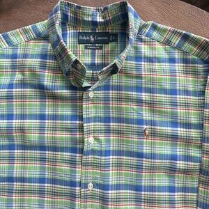 Ralph Lauren Men's Green Plaid Shirt - Size Large